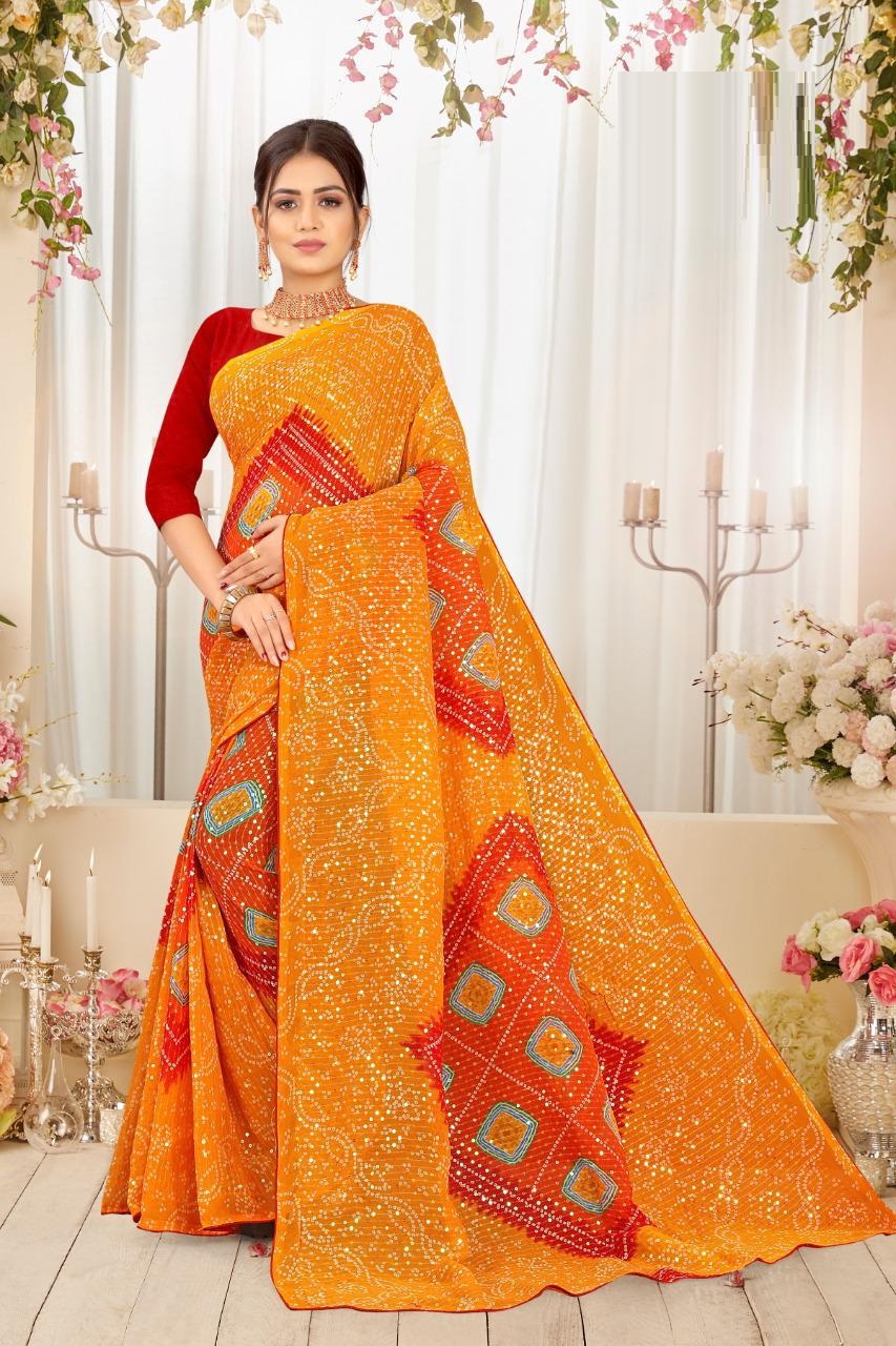 Angel 6 Georgette Bandhej Buy Printed Sequence Work Ladies Georgette  Saree Catalog