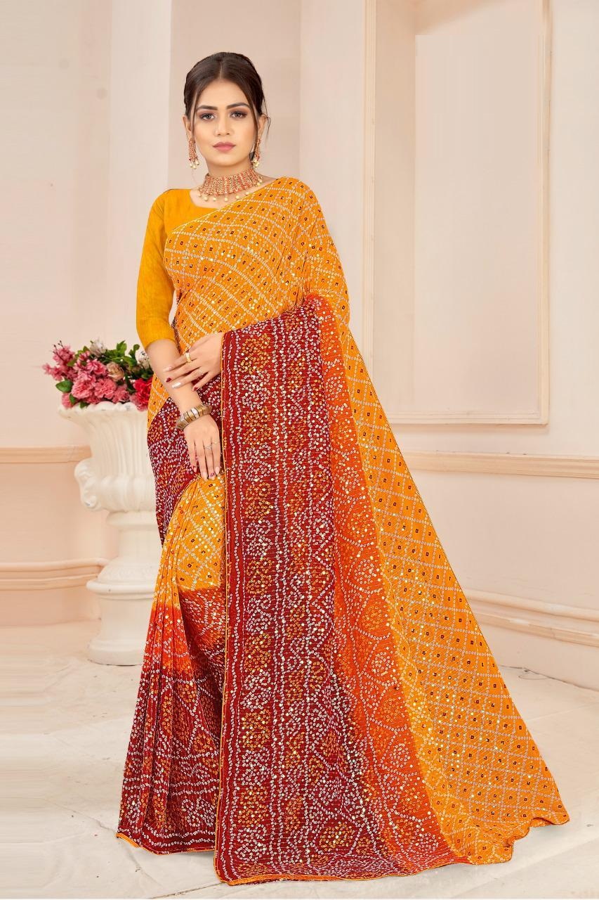 Angel 6 Georgette Bandhej Buy Printed Sequence Work Ladies Georgette  Saree Catalog