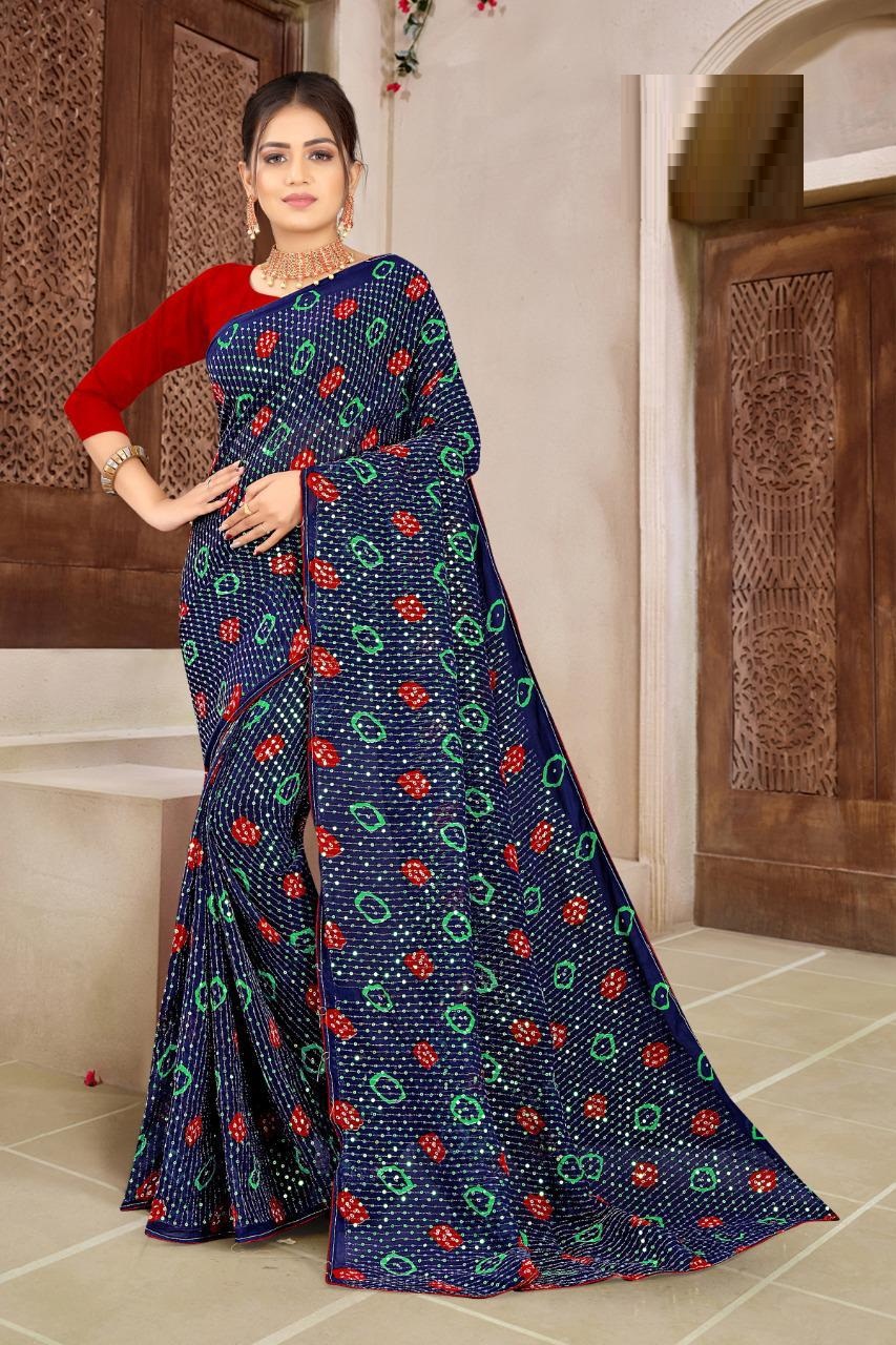 Angel 6 Georgette Bandhej Buy Printed Sequence Work Ladies Georgette  Saree Catalog