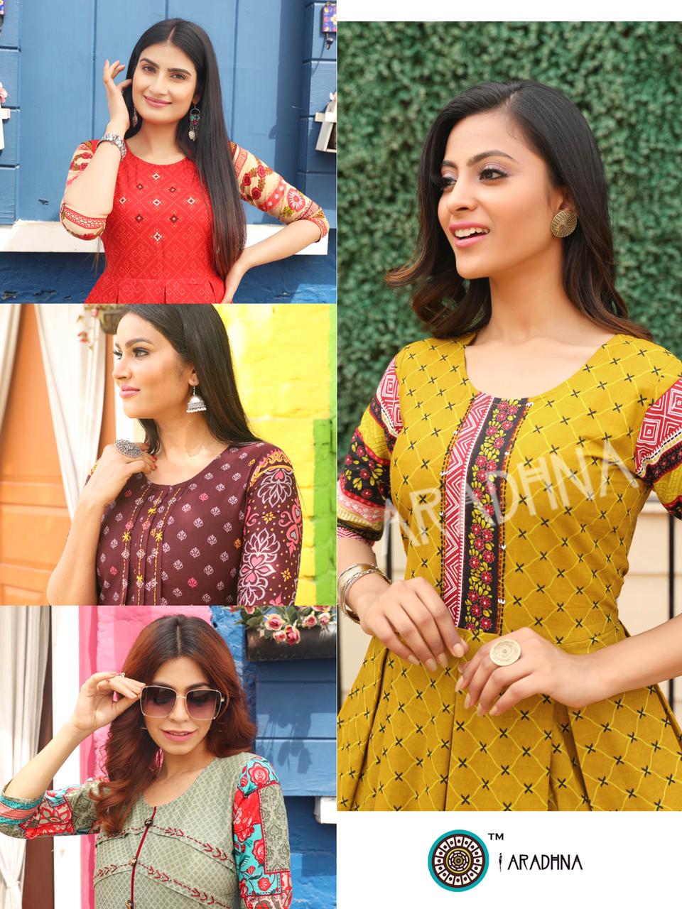 Aradhana Level  Vol 4 Cotton Designer Flair Kurti  Catalog