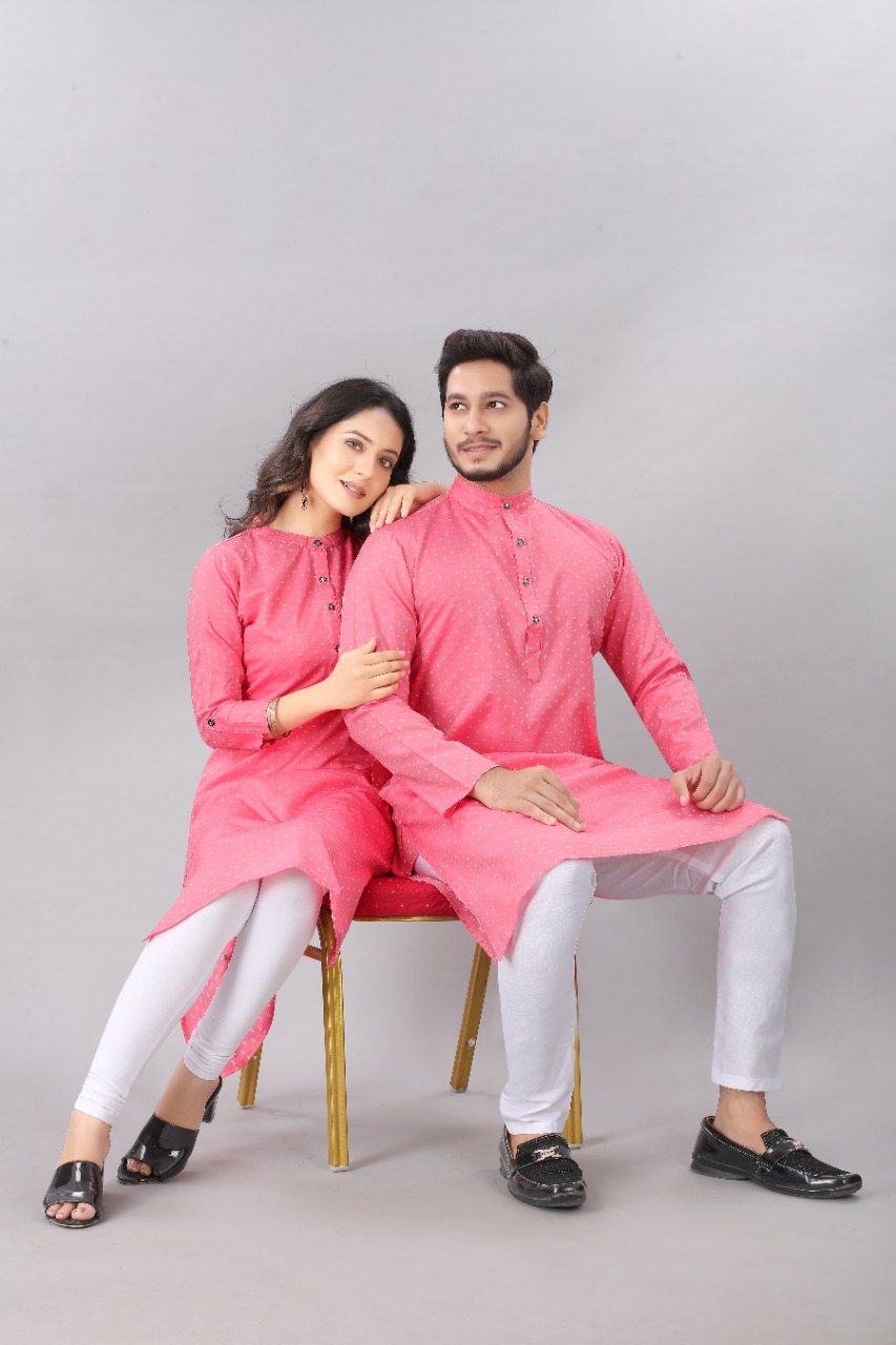 Printed Cotton Silk Kurta Pajama in Fuchsia : MNT31