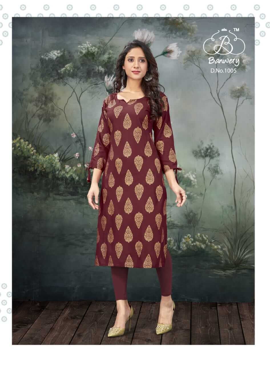Banwery Pal Rayon Fancy Foil Printed Buy Casual Wear Printed Kurti Catalog