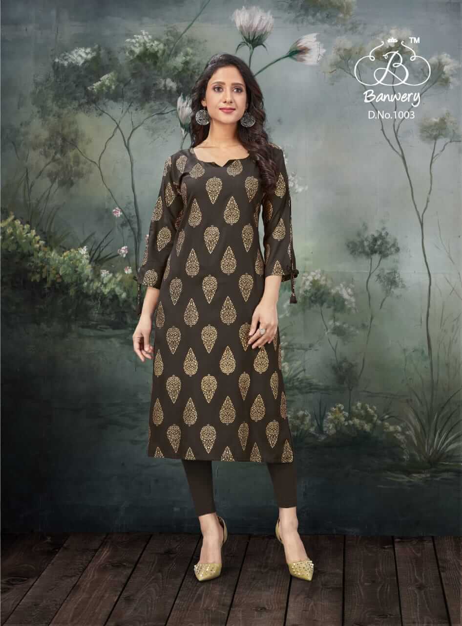 Banwery Pal Rayon Fancy Foil Printed Buy Casual Wear Printed Kurti Catalog