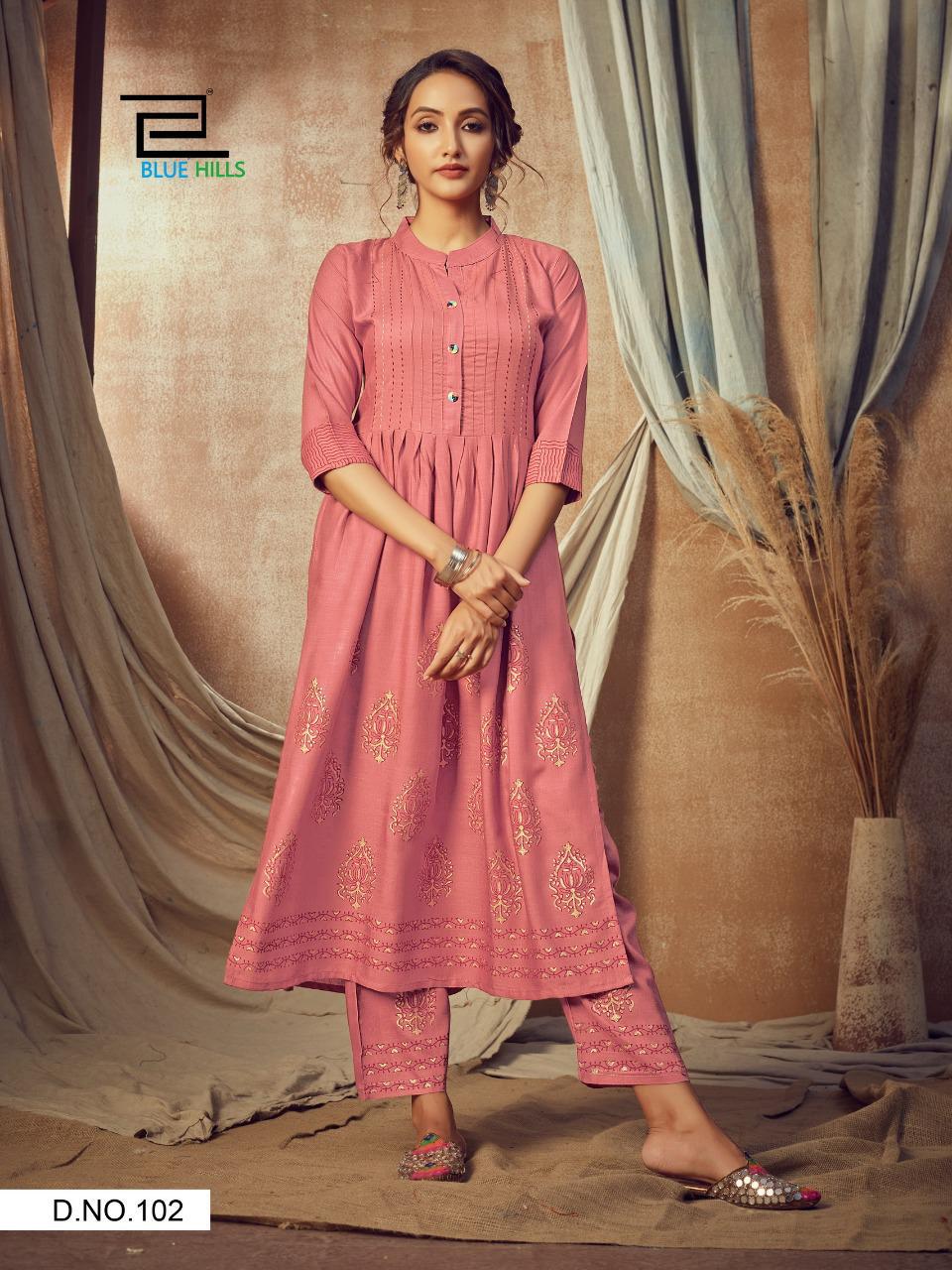 Blue Hills Purple Vol  1 Ethnic Wear Long Printed Kurti With Bottom  Catalog