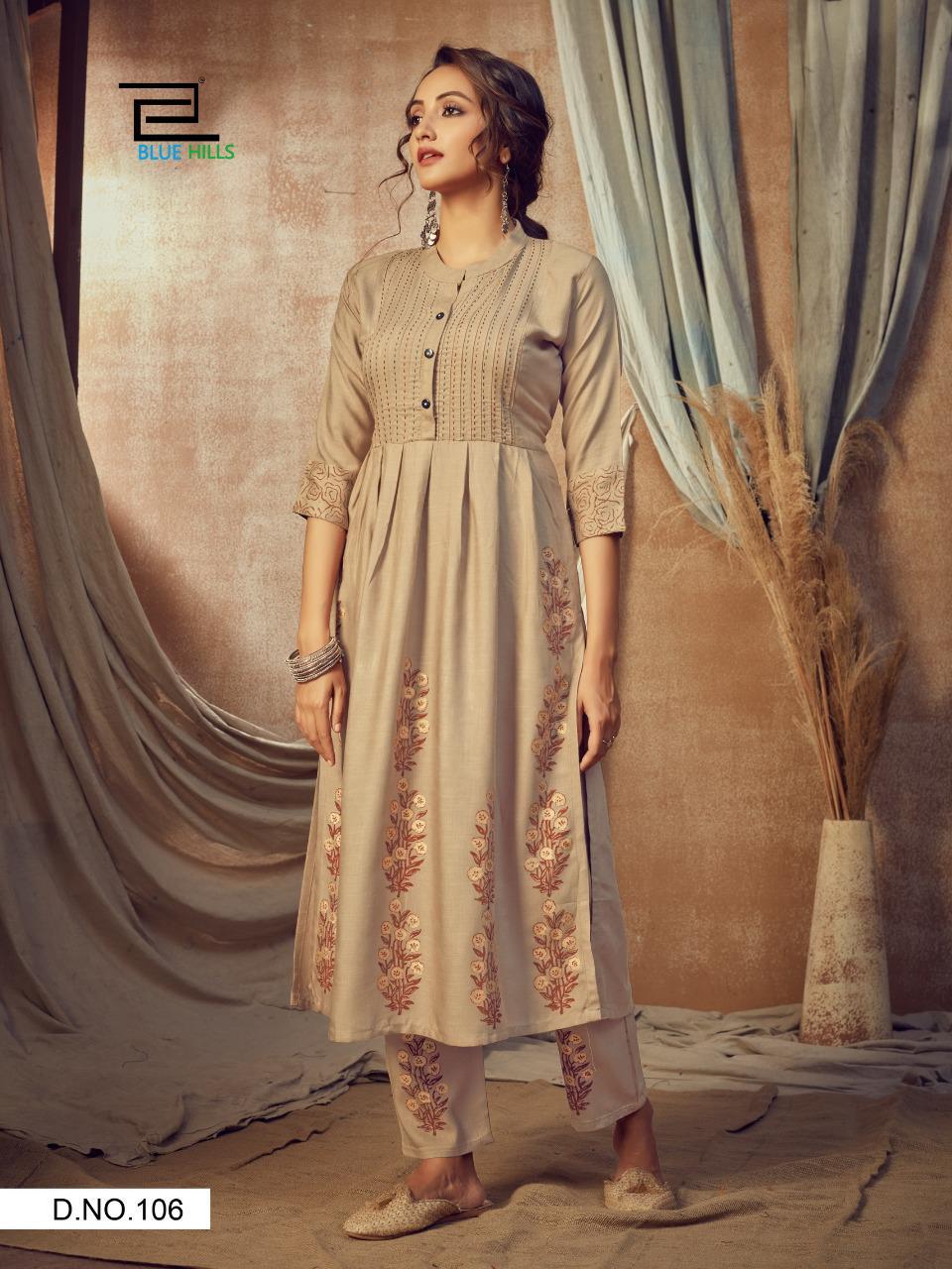 Blue Hills Purple Vol  1 Ethnic Wear Long Printed Kurti With Bottom  Catalog