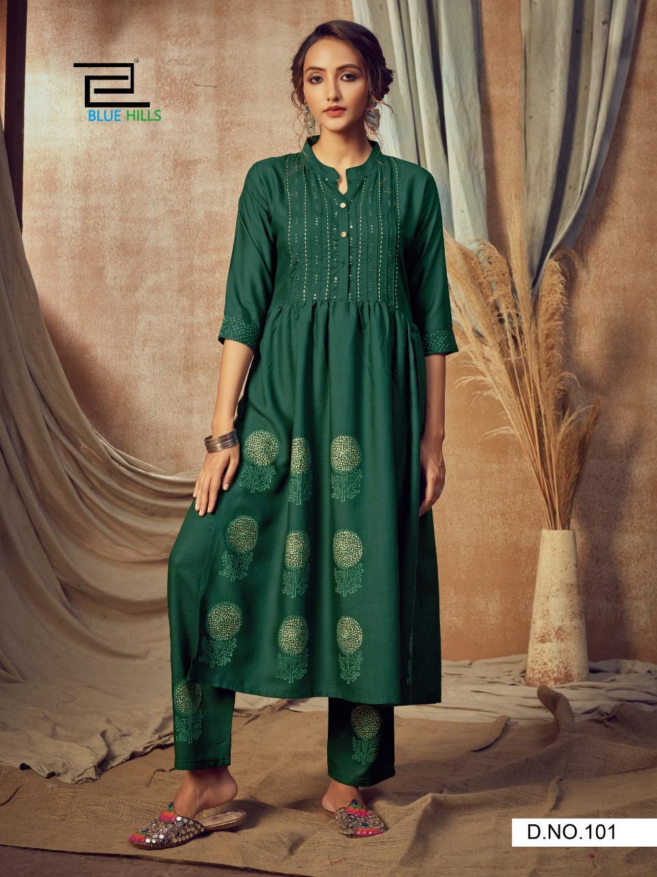 Blue Hills Purple Vol  1 Ethnic Wear Long Printed Kurti With Bottom  Catalog