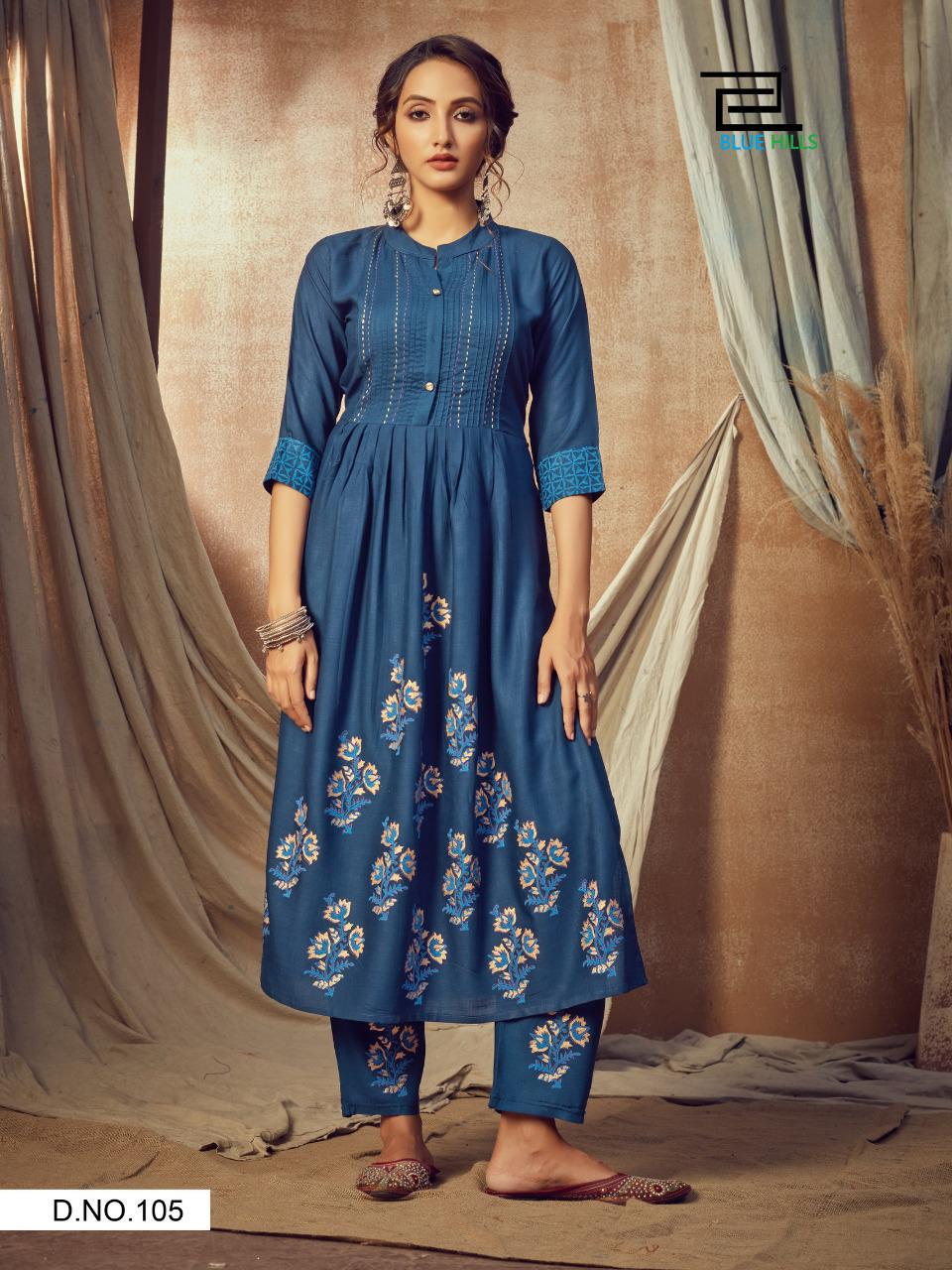 Blue Hills Purple Vol  1 Ethnic Wear Long Printed Kurti With Bottom  Catalog