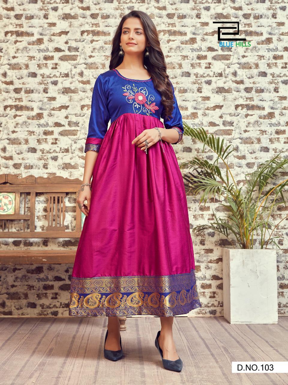 Blue Hills Silk Bublly  Vol  1 Designer Long Printed Kurti Catalog
