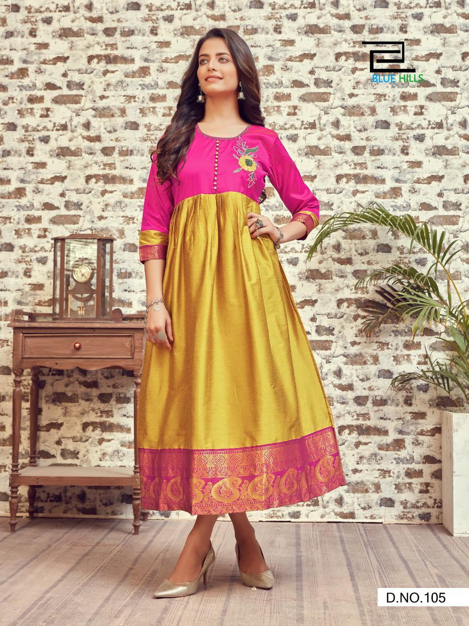 Blue Hills Silk Bublly  Vol  1 Designer Long Printed Kurti Catalog