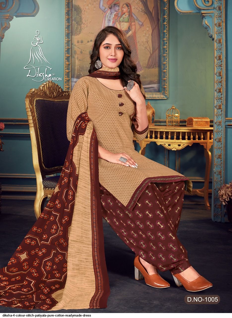 Diksha 4 Colour  Stitch Patiyala Cotton  Designer Dress Material Catalog