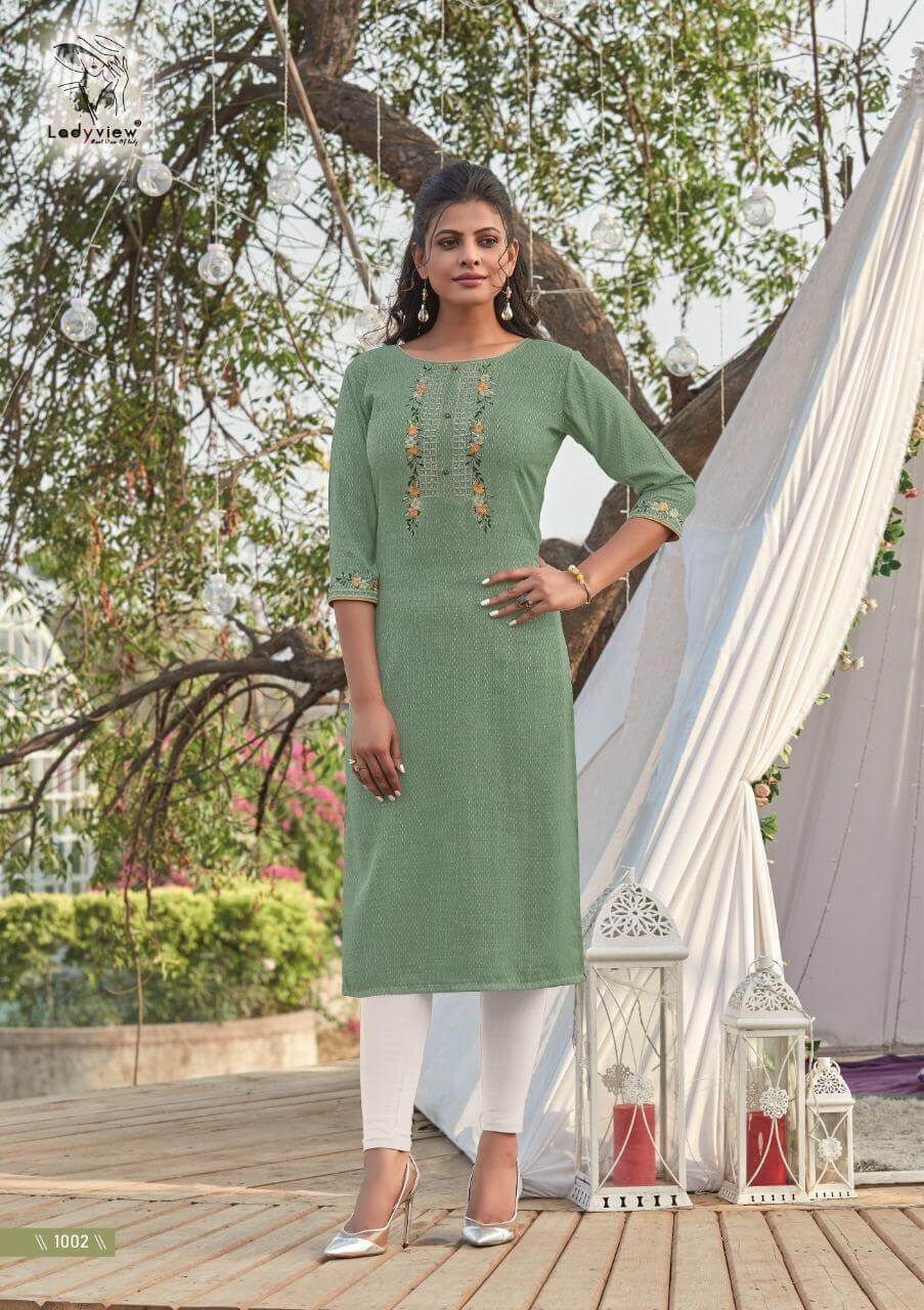 Ladyview Madhulika Rayon Stylist Embroidery Kurti Catalog