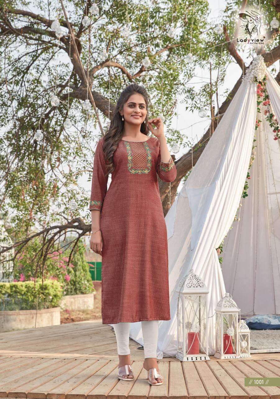 Ladyview Madhulika Rayon Stylist Embroidery Kurti Catalog