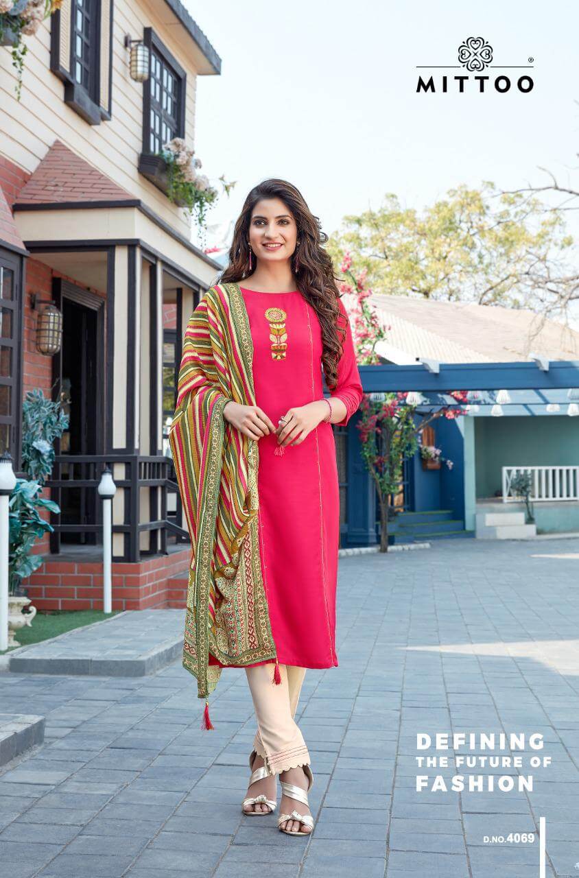 Mittoo Mahendi 2 Designer Rayon Readymade Buy Kurti Pant Set With Dupatta Wholesale