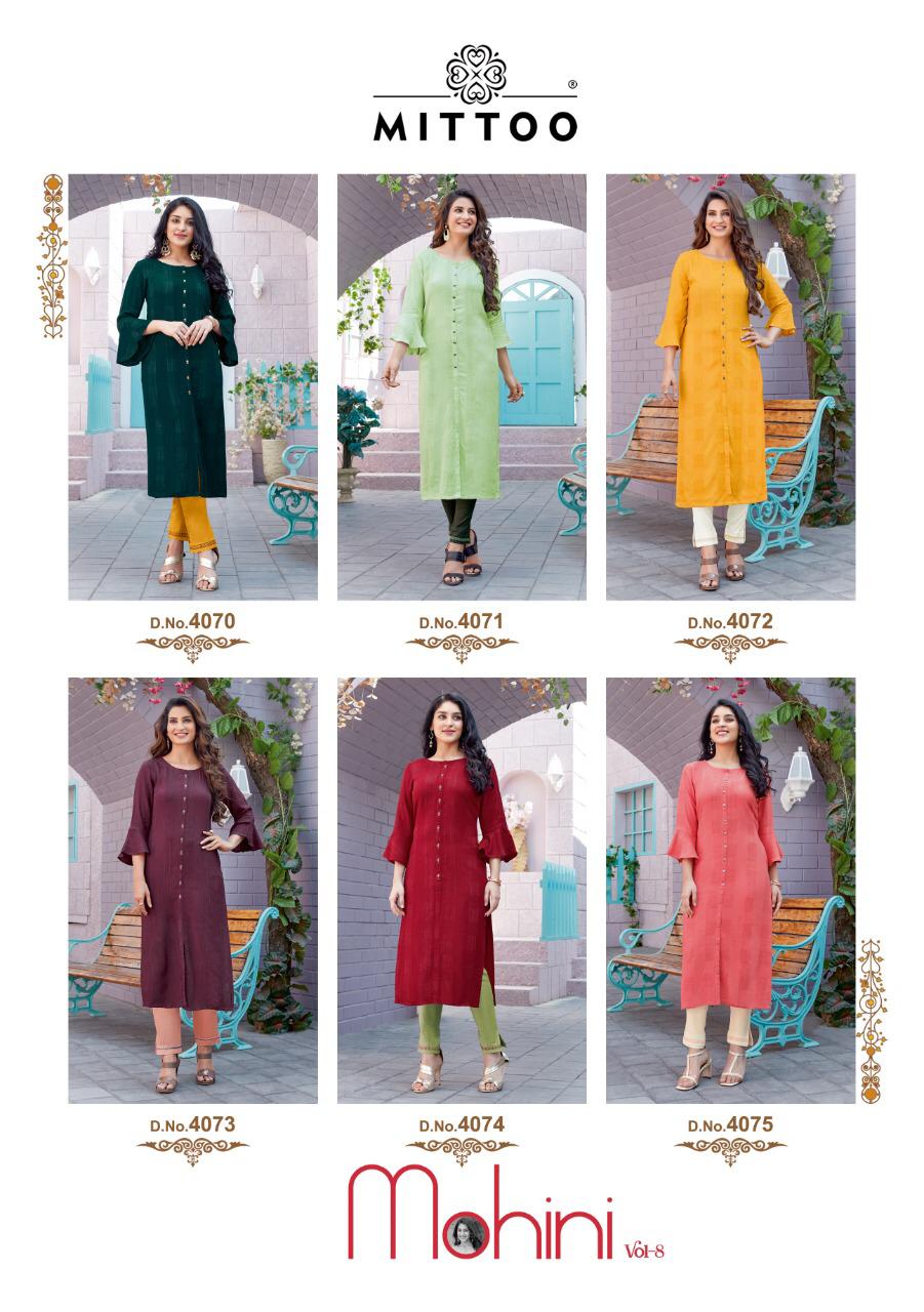Mittoo Mohini Vol  8 Rayon Fancy Kurti With Bottom Catalog