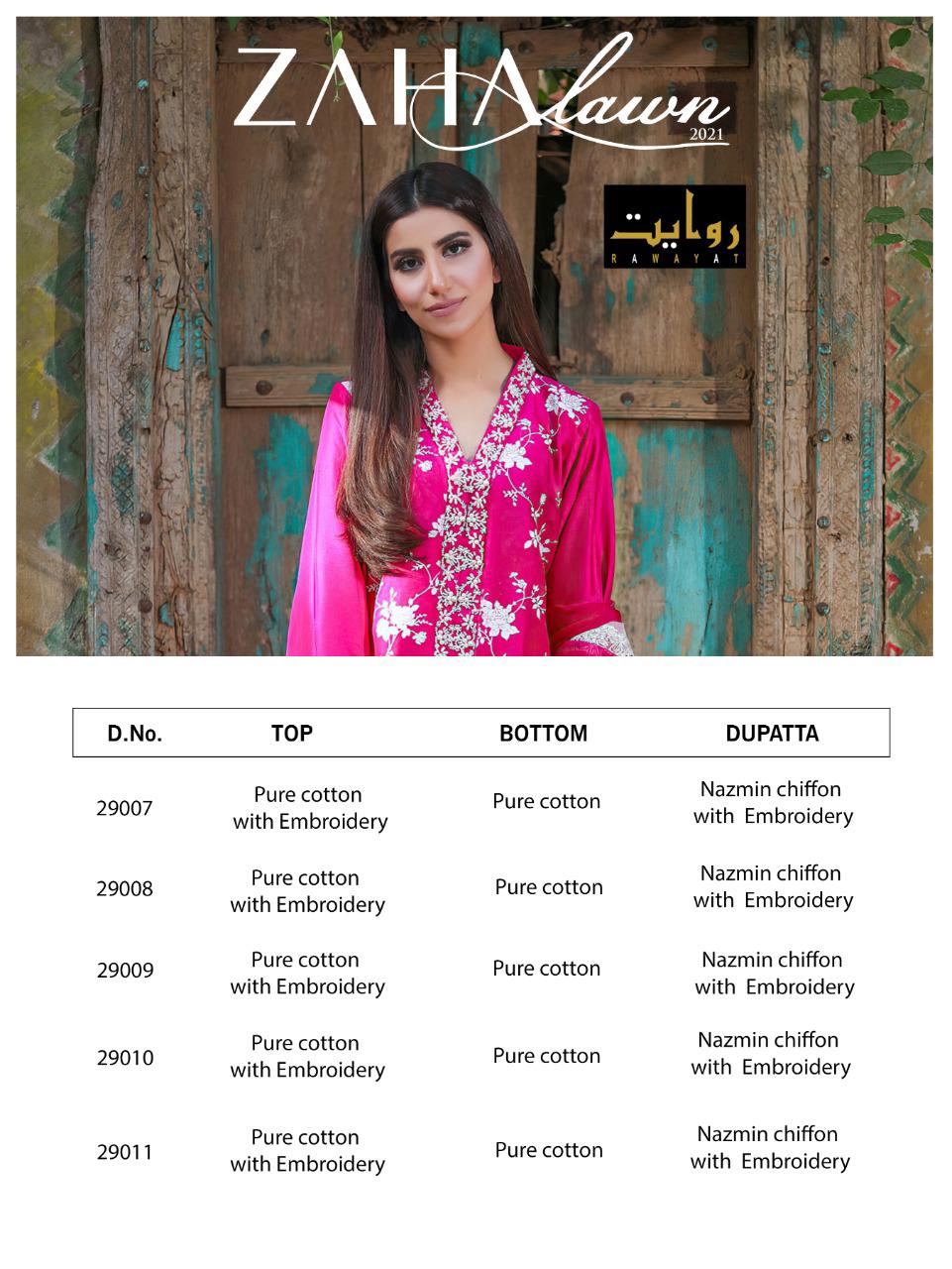 Rawayat Zaha Lawn Collection 2021 Pure Cotton Pakistani Salwar Suits  Catalog