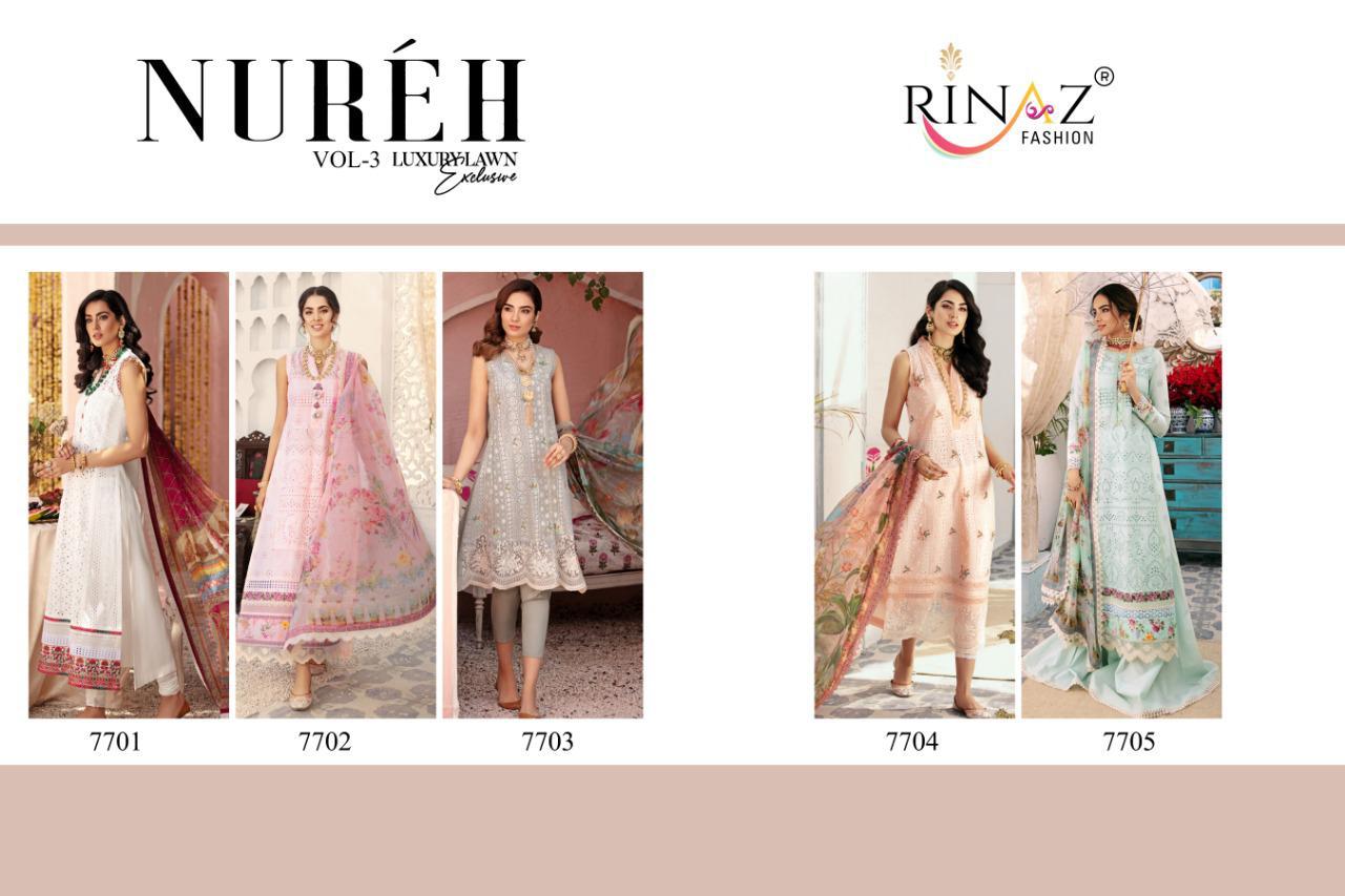 Rinaz Nureh  Vol 3 Luxury Lawn  Exclusive Pakistani Salwar Suits Catalog