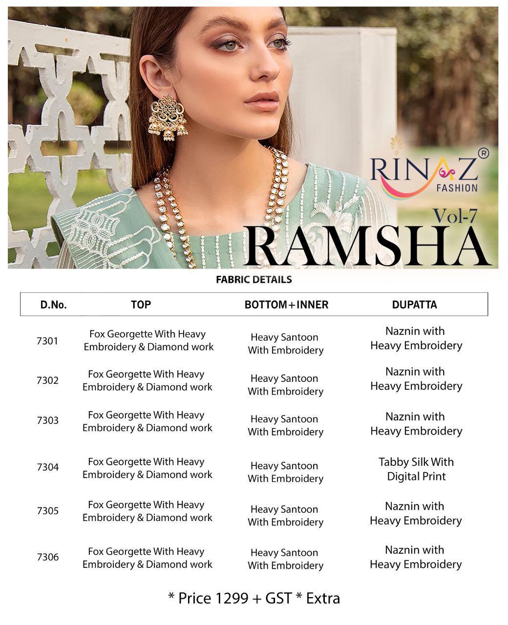 Rinaz Ramsha  Vol 7 Pakistani Salwar Kameez Buy Designer Pakistani Suits