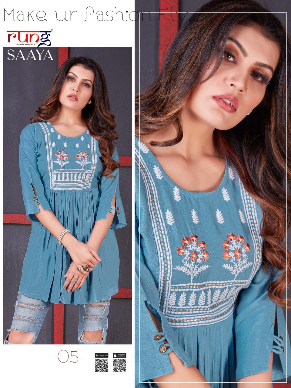 Rung Saaya Rayon Embroidery Fancy Western Top Ctalog