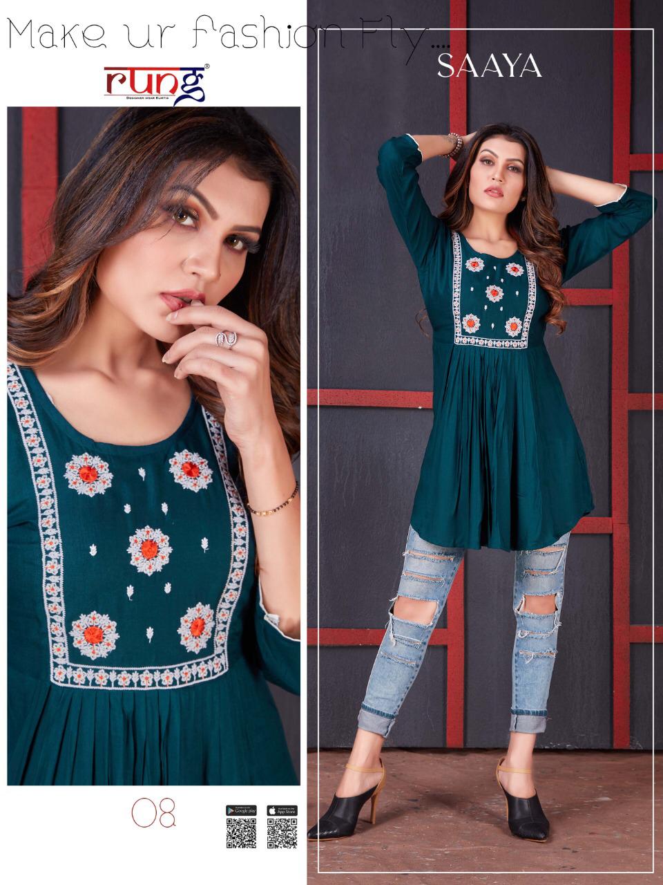Rung Saaya Rayon Embroidery Fancy Western Top Ctalog