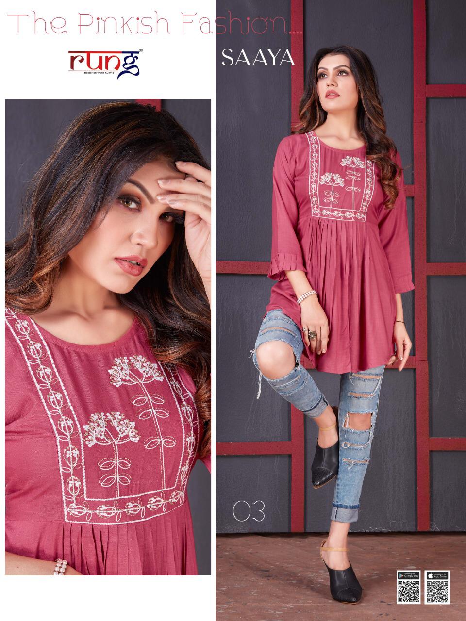 Rung Saaya Rayon Embroidery Fancy Western Top Ctalog