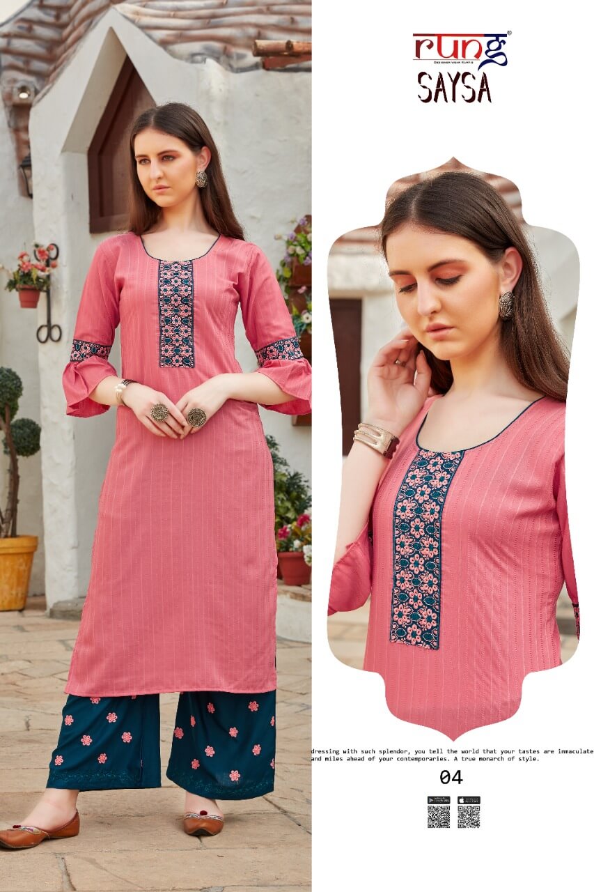 Rung Saysa Rayon Fancy Kurti With Bottom Catalog