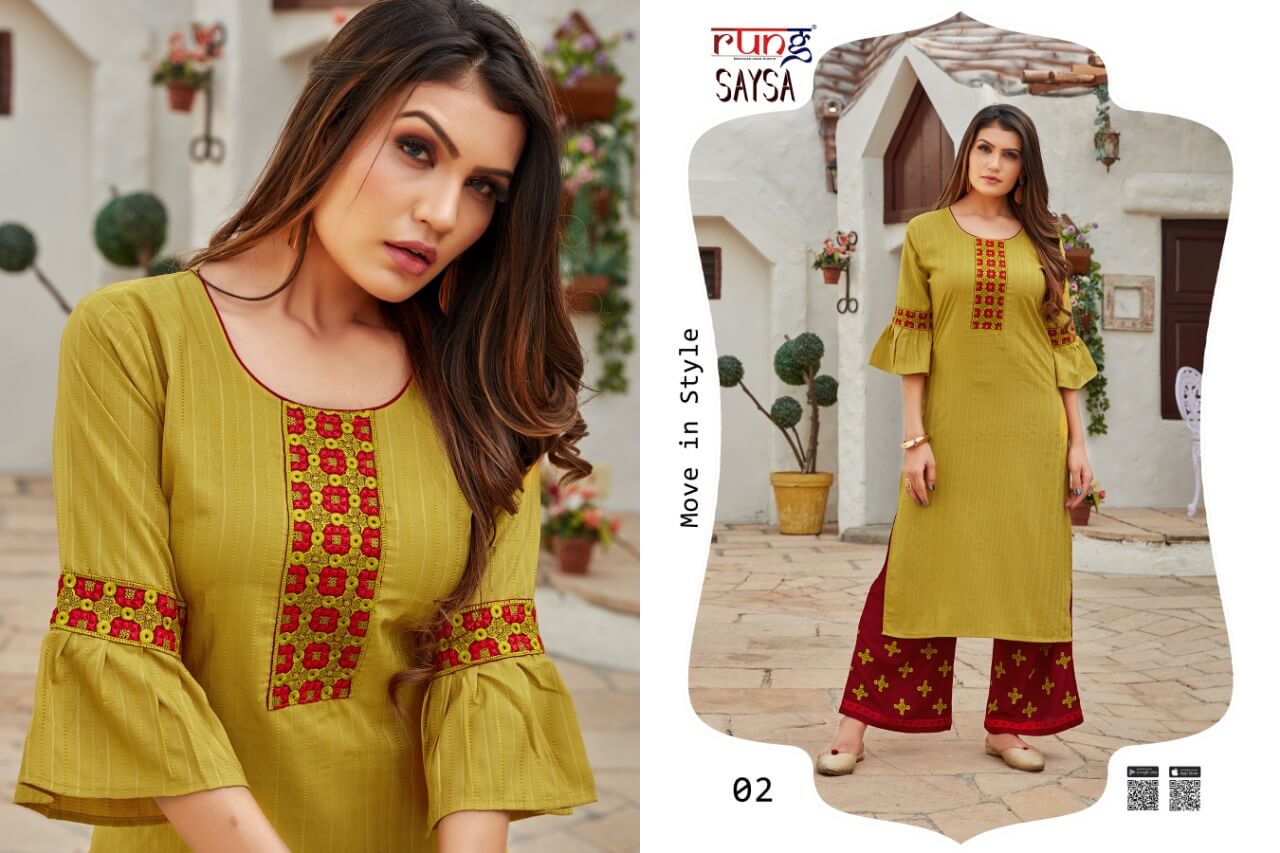 Rung Saysa Rayon Fancy Kurti With Bottom Catalog