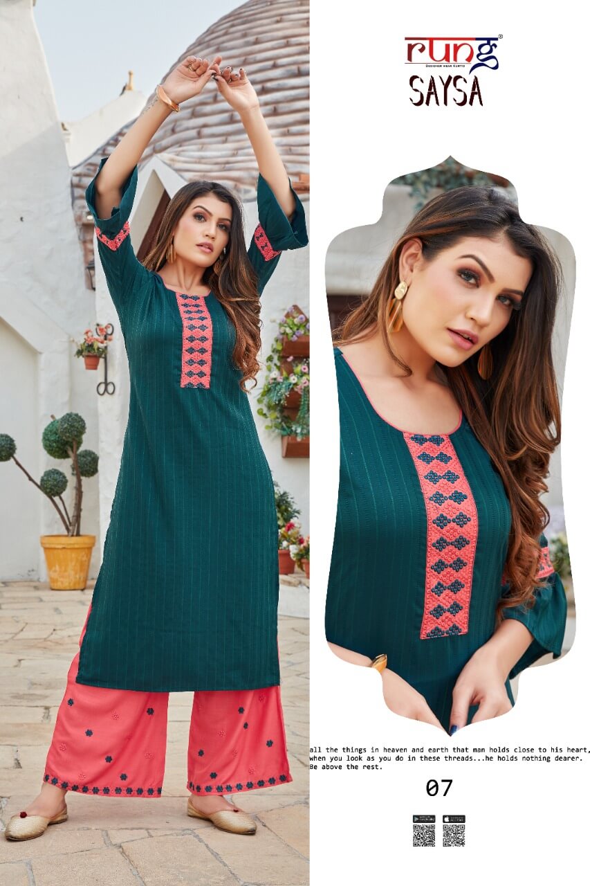 Rung Saysa Rayon Fancy Kurti With Bottom Catalog
