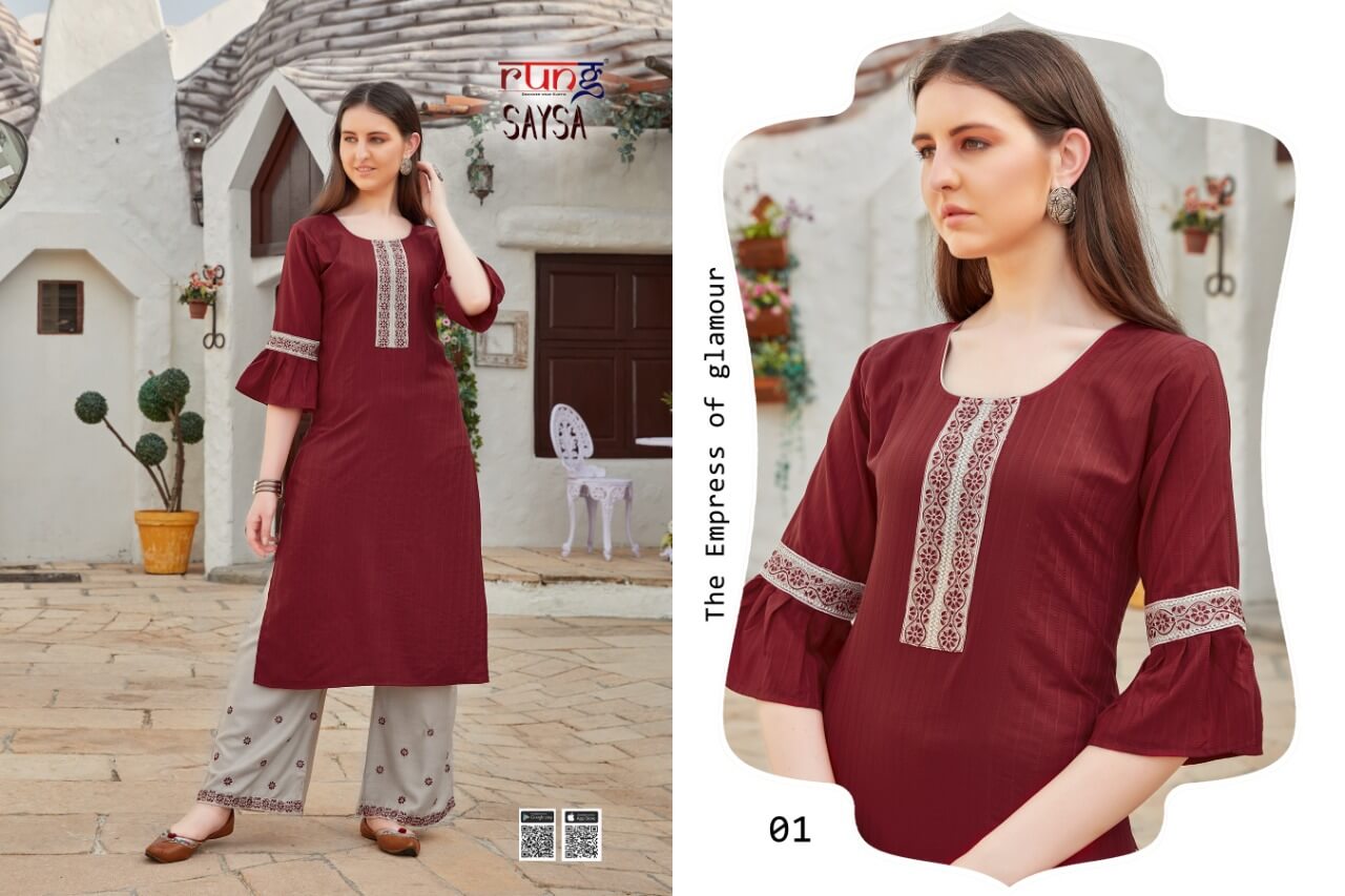 Rung Saysa Rayon Fancy Kurti With Bottom Catalog