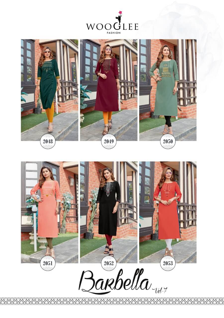 Wooglee Barbella  Vol 7 Stylist Rayon Kurti Buy  Wholesale Clothing Suppliers
