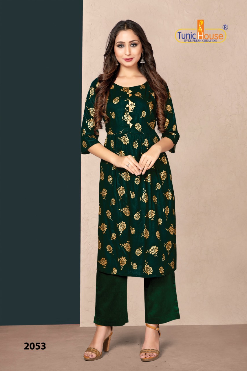 Tunic House New Pich Foil Print Kurti Catalouge