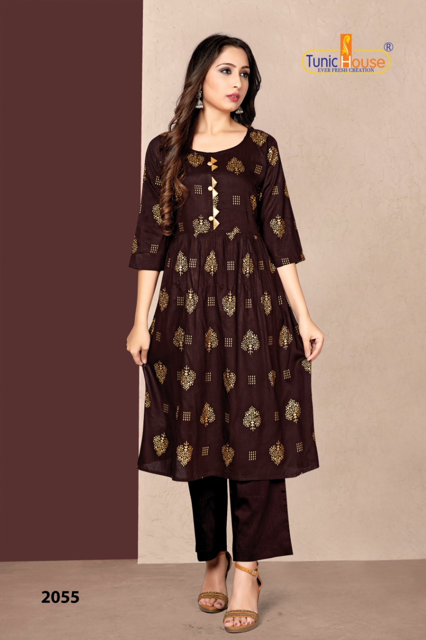 Tunic House New Pich Foil Print Kurti Catalouge
