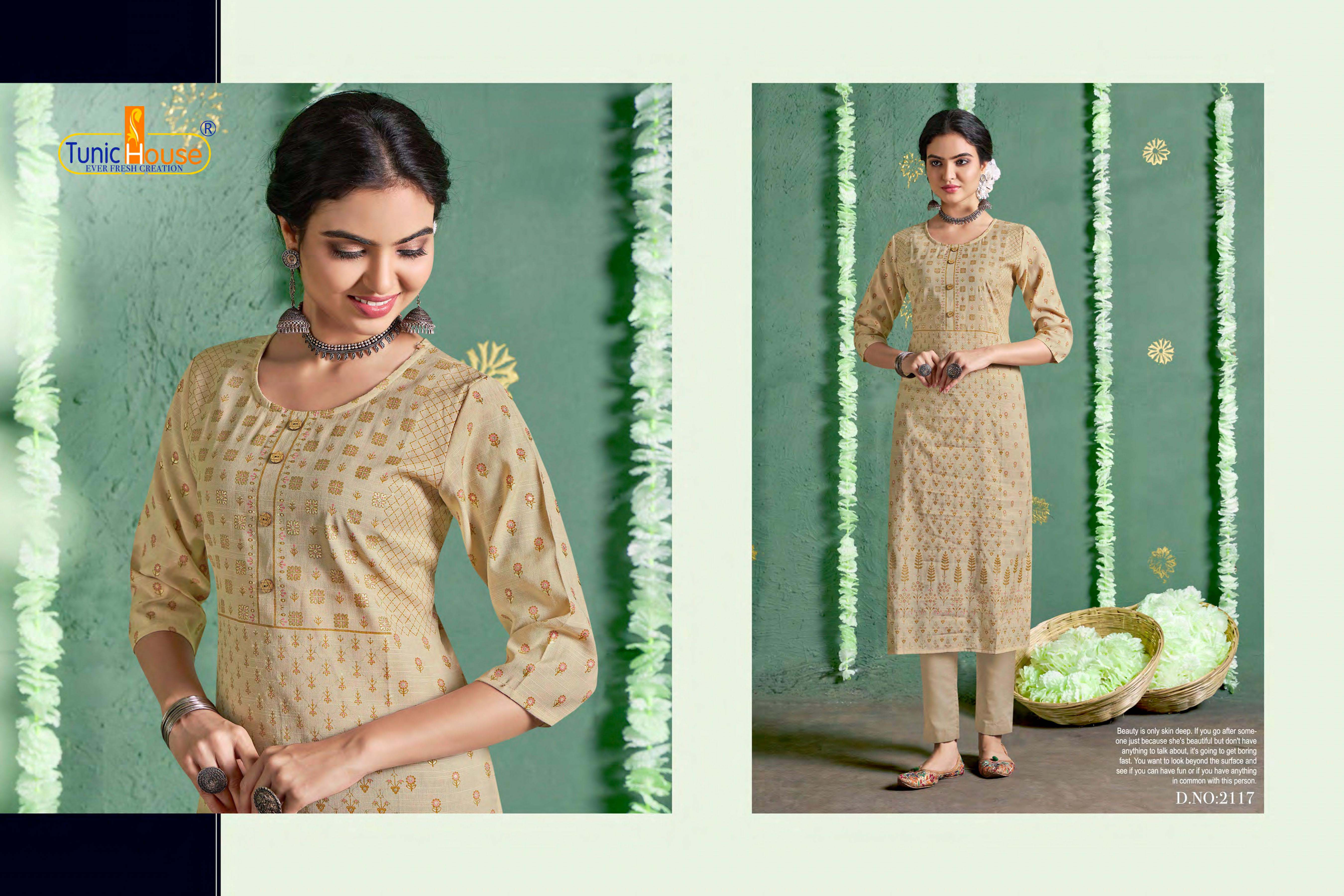 Tunic House Nigaah Nx Designer Foil Print Kurti Catalouge