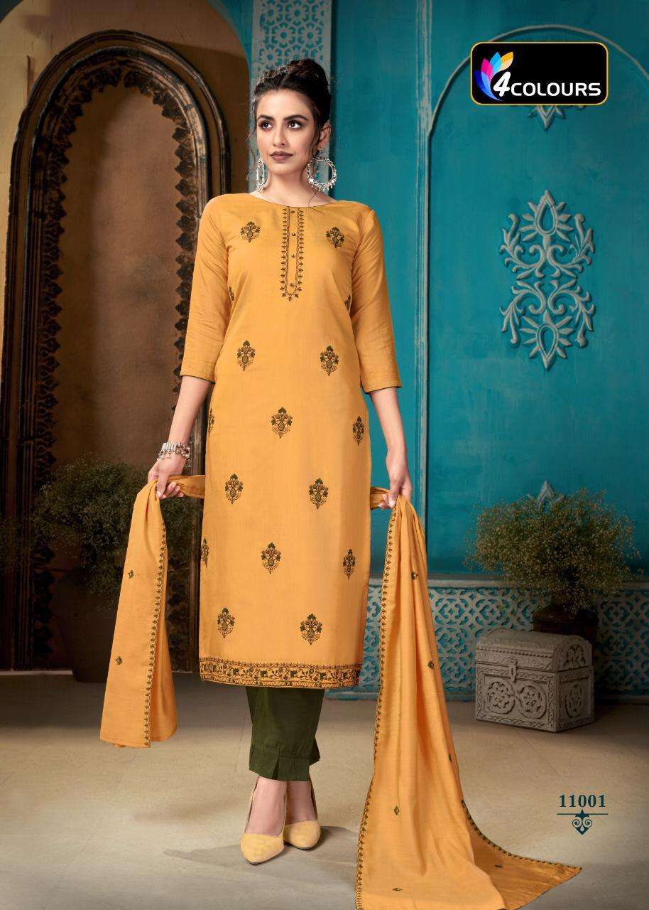 4 Colours Aleena Designer Silk Ethnic Wear Readymade Salwar suits catalog 2