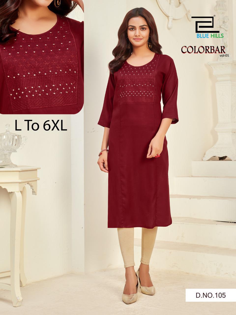 Blue Hills Color Bar Vol  5 Designer Embroidery Kurti  Catalog