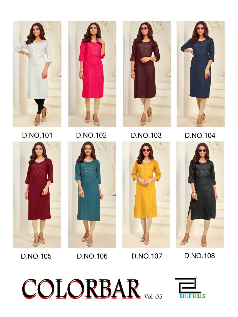 Blue Hills Color Bar Vol  5 Designer Embroidery Kurti  Catalog