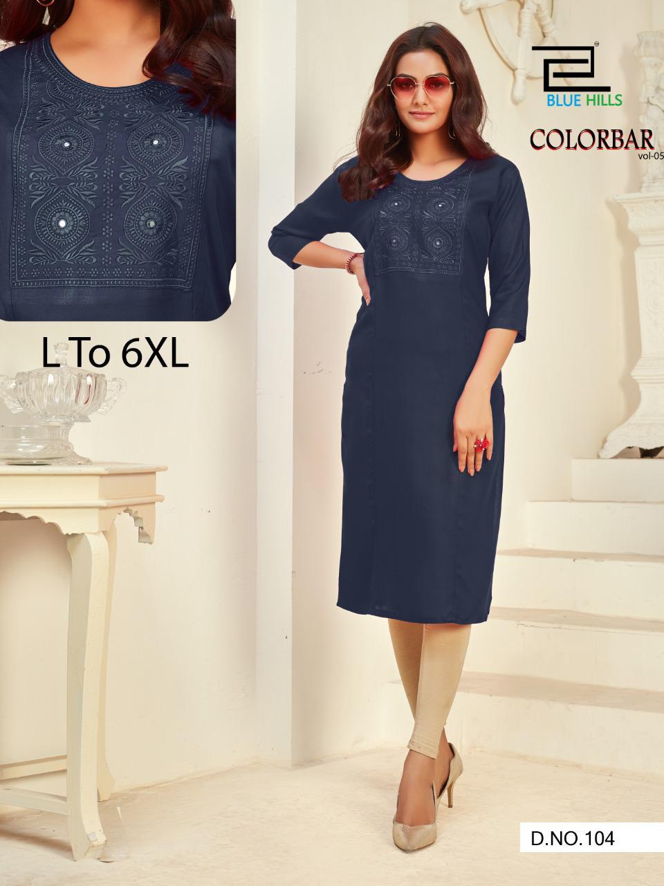 Blue Hills Color Bar Vol  5 Designer Embroidery Kurti  Catalog