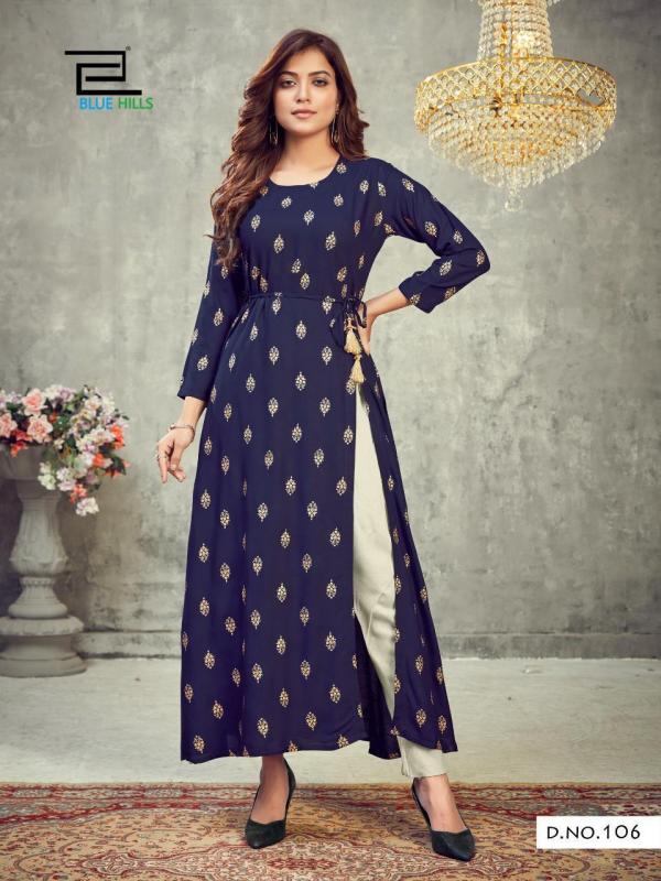 Blue Hills First Date  Vol 1 Fancy Rayon Side Slit Kurti Catalog
