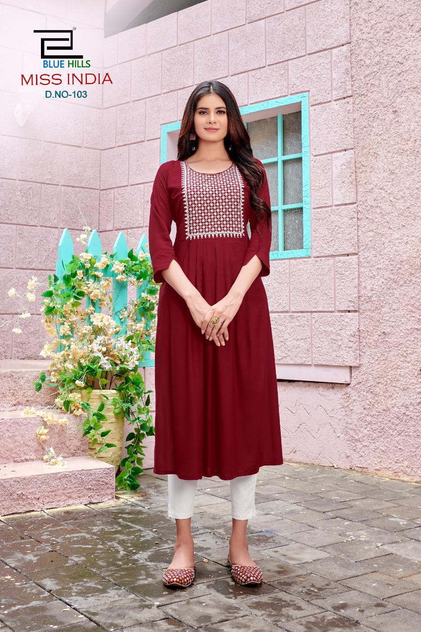 Blue Hills Miss India Vol 1 Long Printed Kurti Catalog