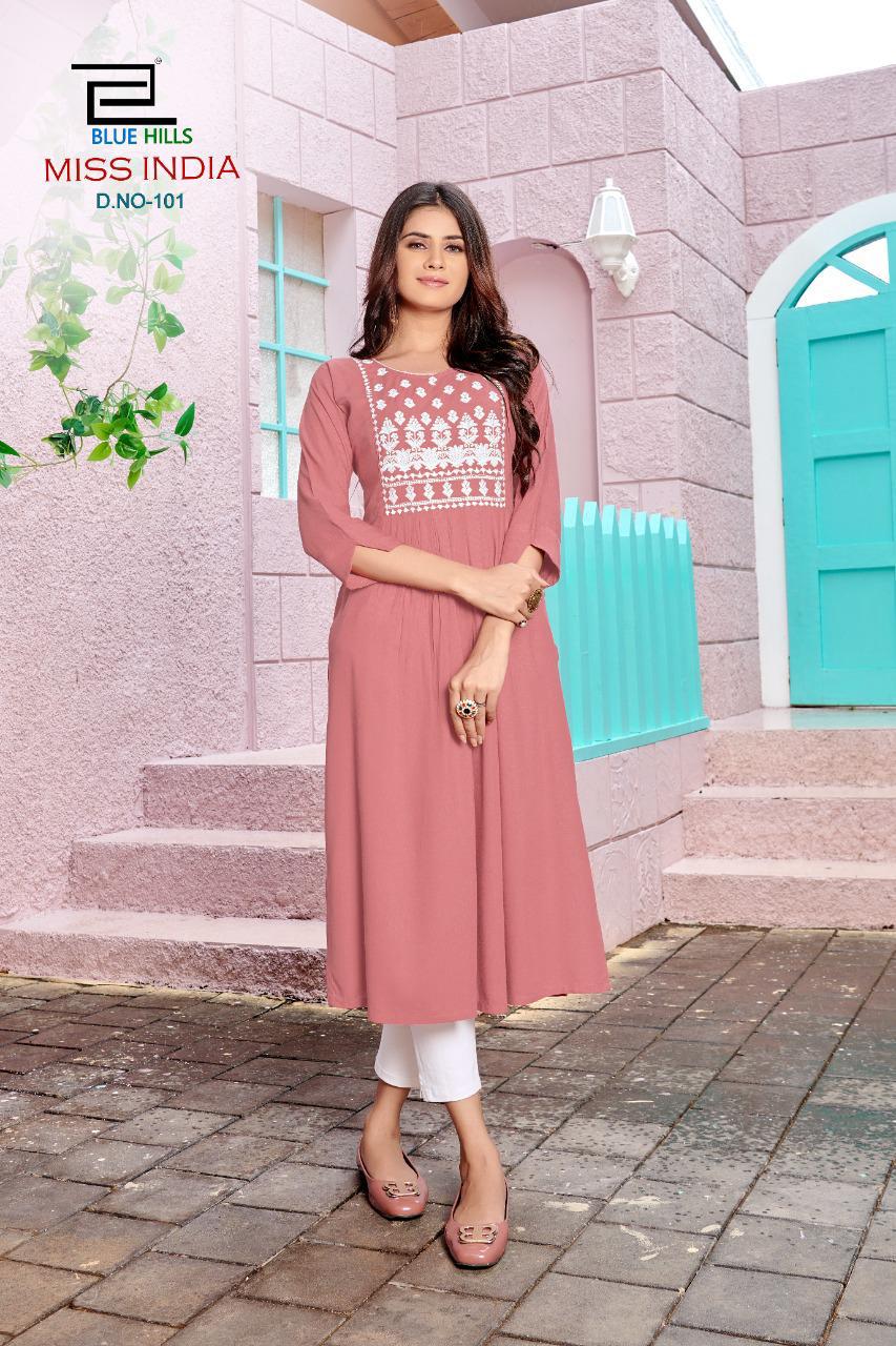 Blue Hills Miss India Vol 1 Long Printed Kurti Catalog