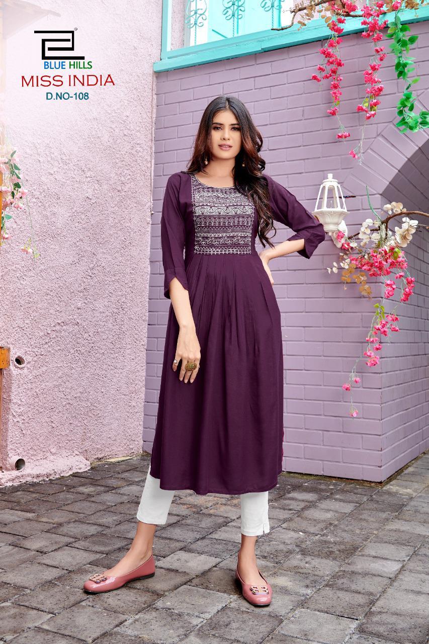 Blue Hills Miss India Vol 1 Long Printed Kurti Catalog