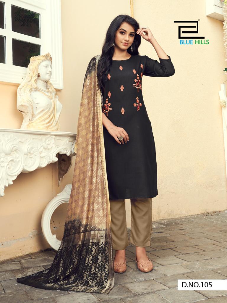 Blue Hills Queen Vol 1 Designer Embroidery Ready Made  Kurti Catalog