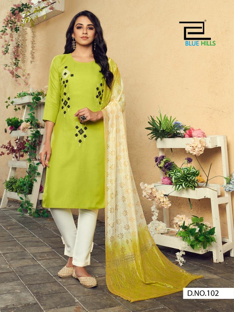 Blue Hills Queen Vol 1 Designer Embroidery Ready Made  Kurti Catalog
