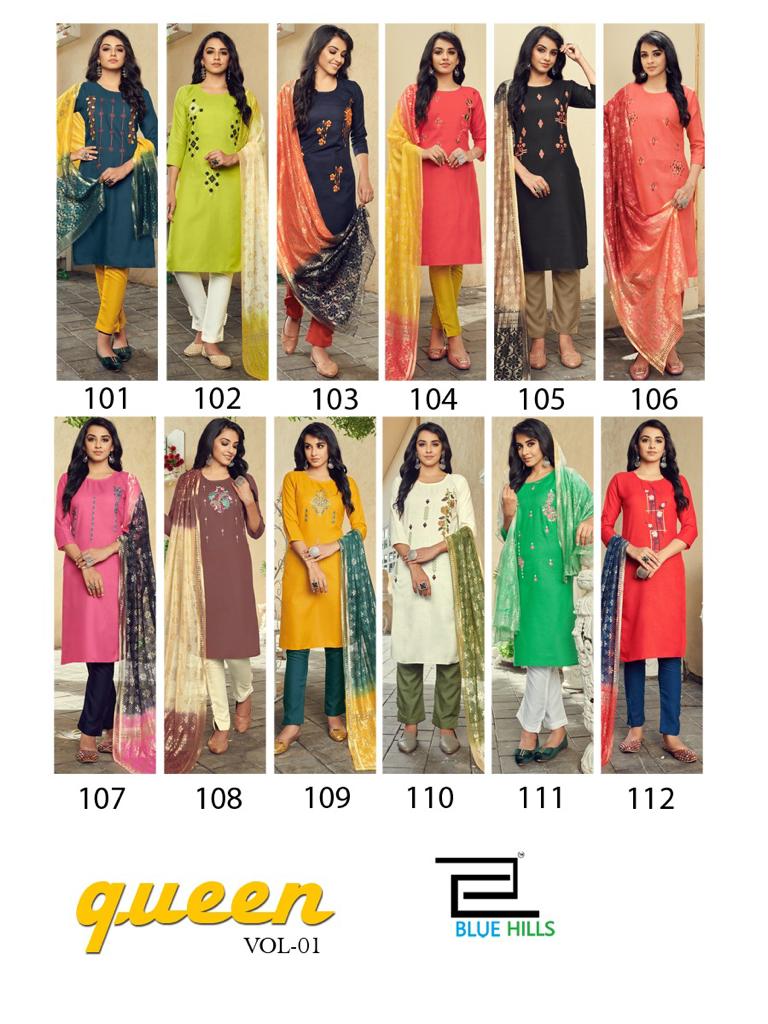Blue Hills Queen Vol 1 Designer Embroidery Ready Made  Kurti Catalog