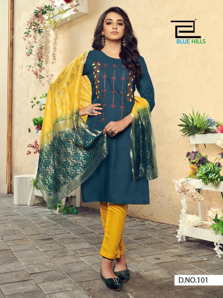 Blue Hills Queen Vol 1 Designer Embroidery Ready Made  Kurti Catalog