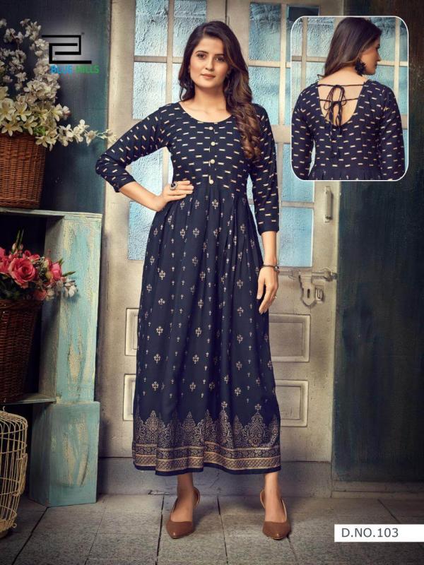 Blue Hills Show Off Rayon Fancy Gold Print Kurti  Catalog