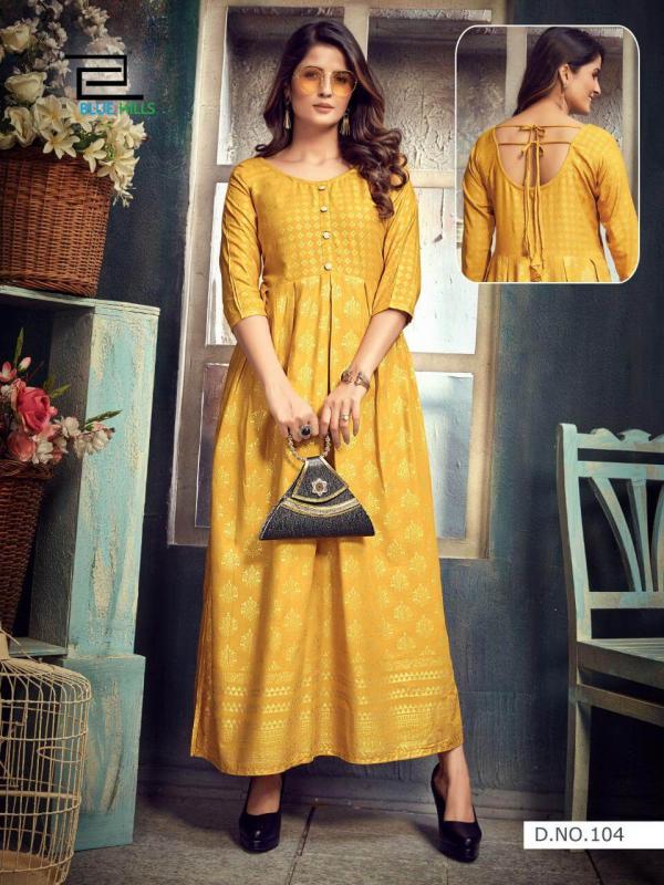 Blue Hills Show Off Rayon Fancy Gold Print Kurti  Catalog