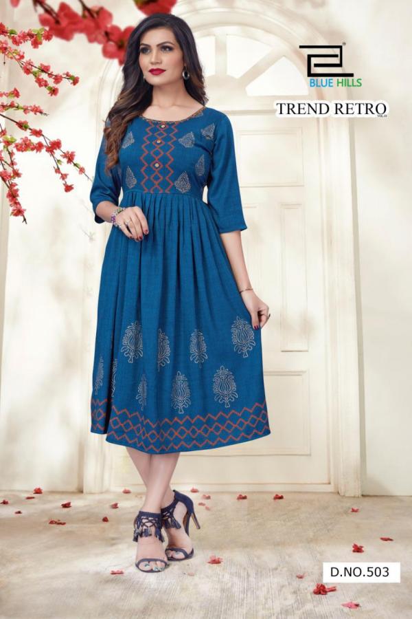 Blue Hills Trend Retro Vol 3 Rayon Fancy Long Kurti Catalog