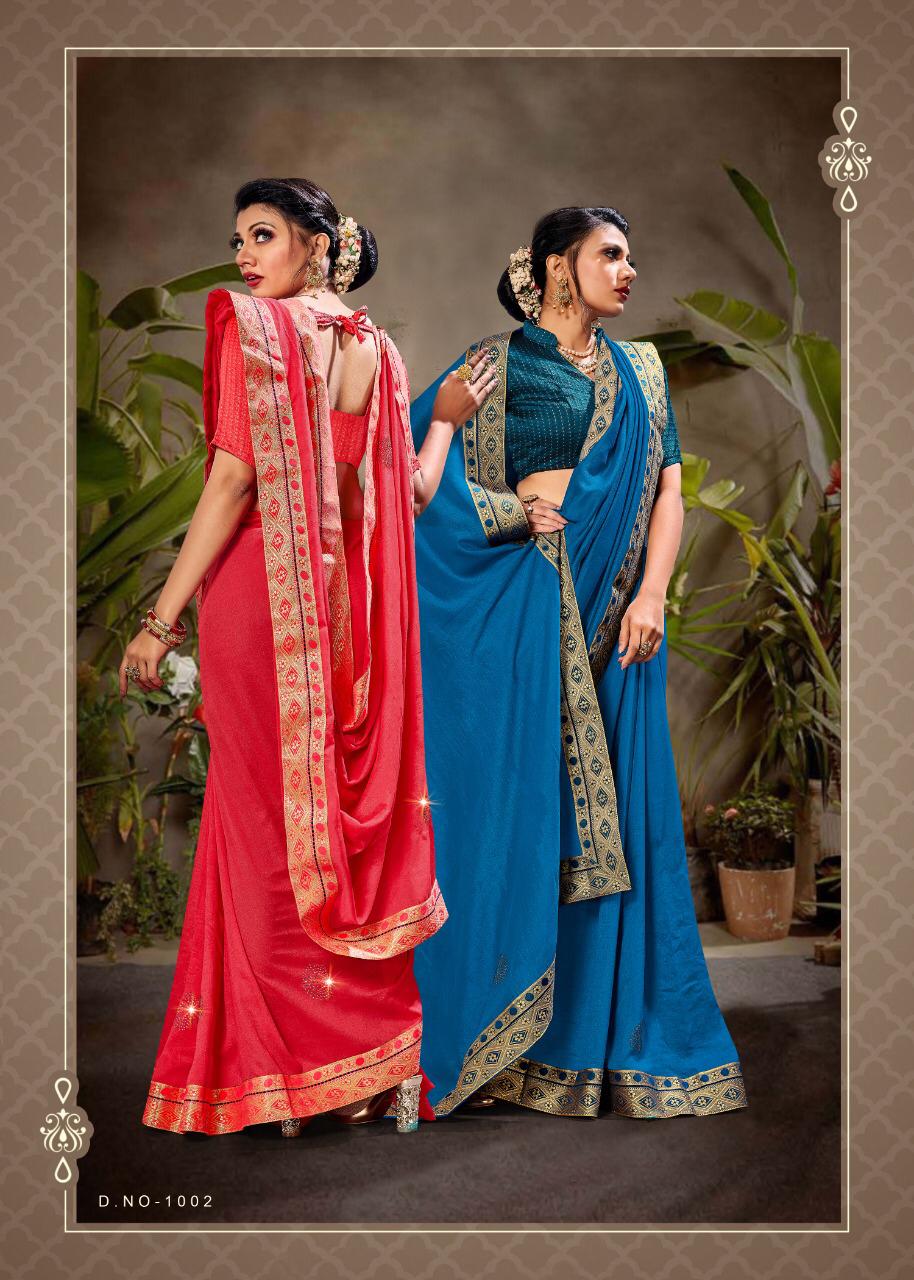 Ranjna Flavour Fancy Border Blouse Siroski Butta Designer Saree Collection