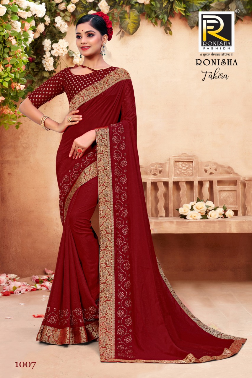 Ranjna Tahira Fancy Border Siroski Panel Foil Print Blouse Designer Saree Collection