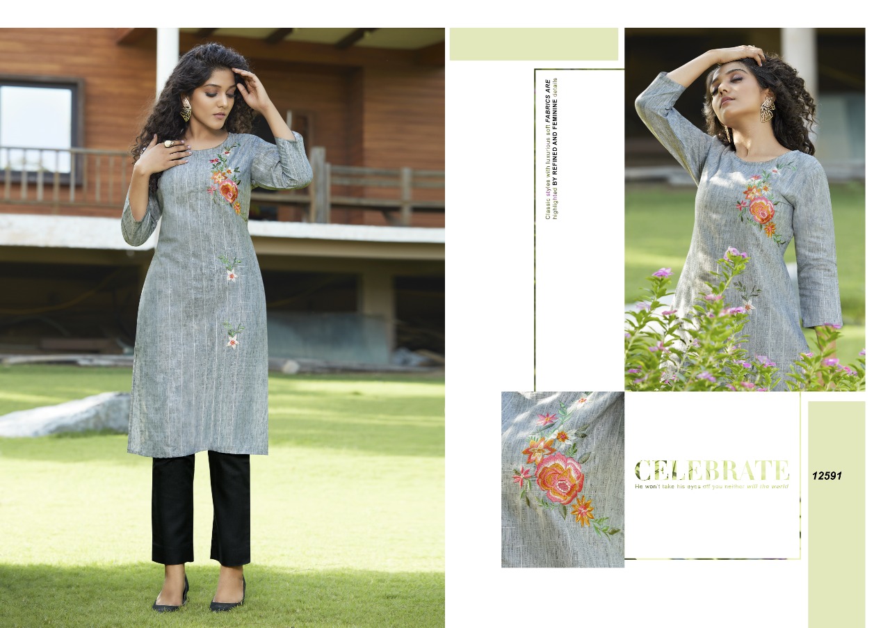 Kalaroop Vintag Designer Embroidery Kurti With Bottom Catalog